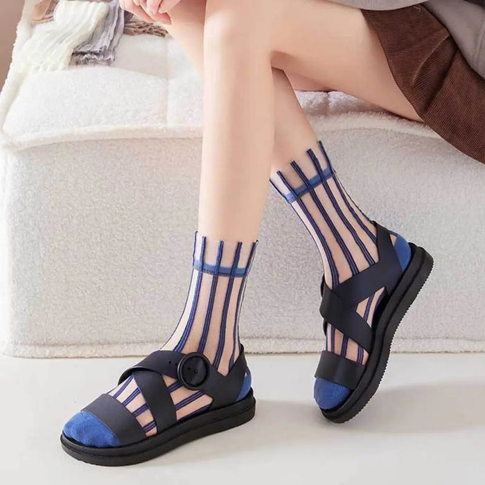 ultra-thin-cute-mesh-summer-transparent-for-women-glass-silk-socks-female-hosiery-striped-socks-middle-tube-socks