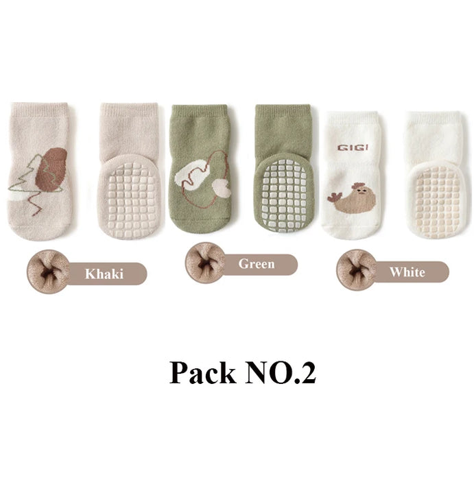 3 Pairs Winter Terry Fur Thicken Kids Newborn Baby Anti-slip Socks