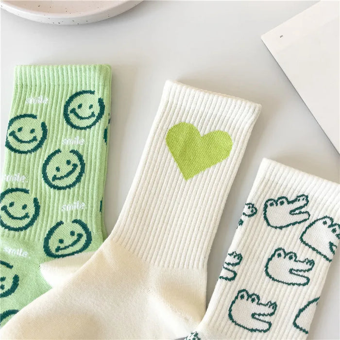 Smiling Face Cartoon Cotton Socks