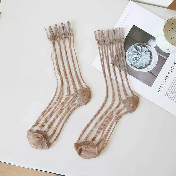 ultra-thin-cute-mesh-summer-transparent-for-women-glass-silk-socks-female-hosiery-striped-socks-middle-tube-socks