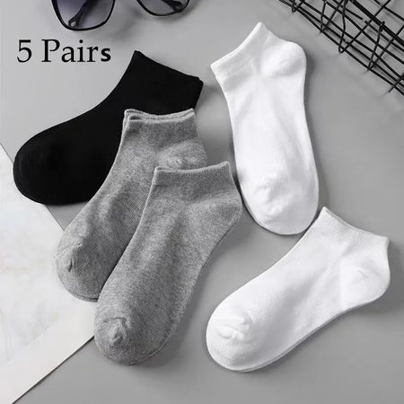 5pairs-mens-socks-boat-black-business-solid-color-breathable-comfortable-high-quality-ankle