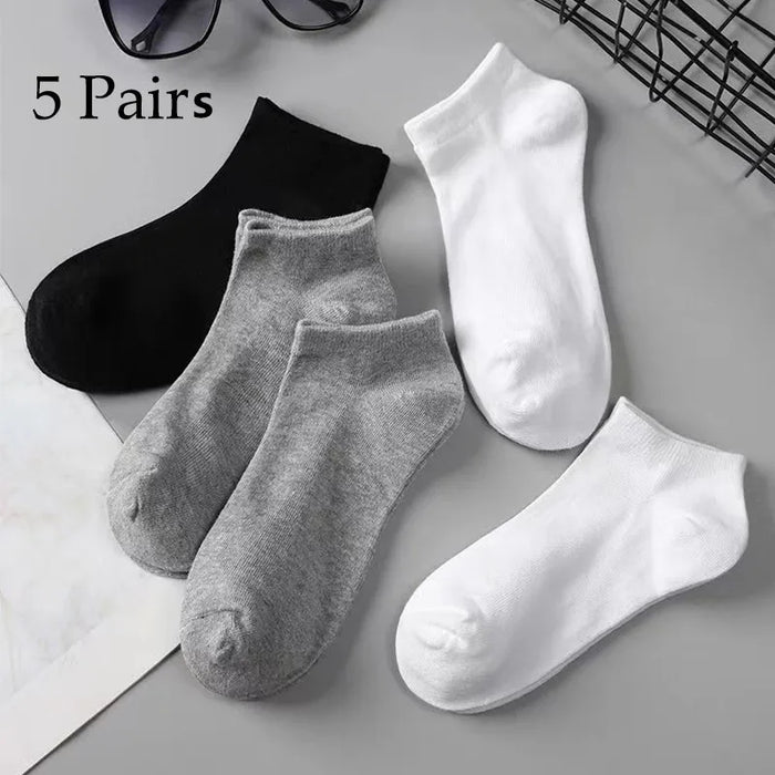 5pairs-mens-socks-boat-black-business-solid-color-breathable-comfortable-high-quality-ankle