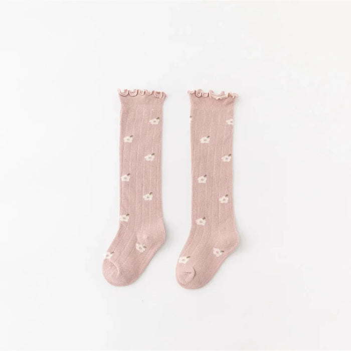 Flower Striped Knee High Long Thermal Kids Socks