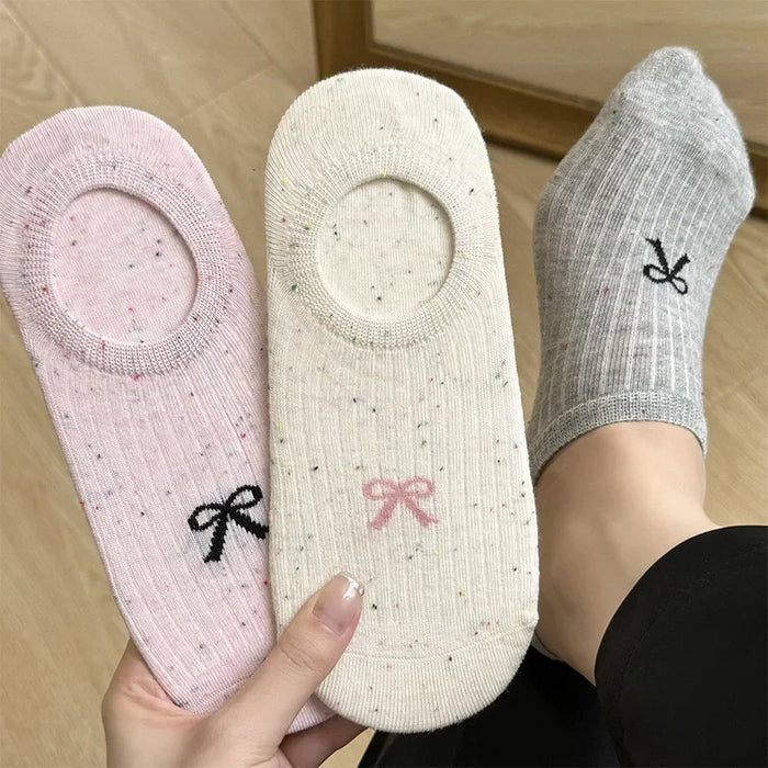 Women Thin Dot Yarn Bowknot No-show Socks