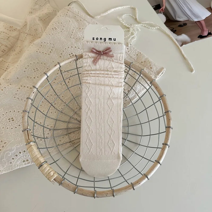 1/5 Pairs Women Flower Edge Bow Mid Tube Socks