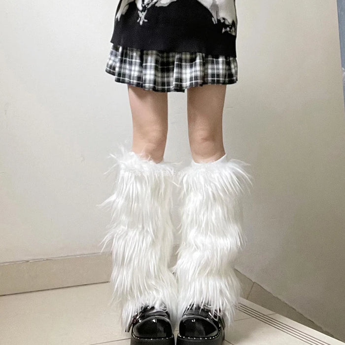 Y2K White Faux Fur Leg Warmers Boot Covers