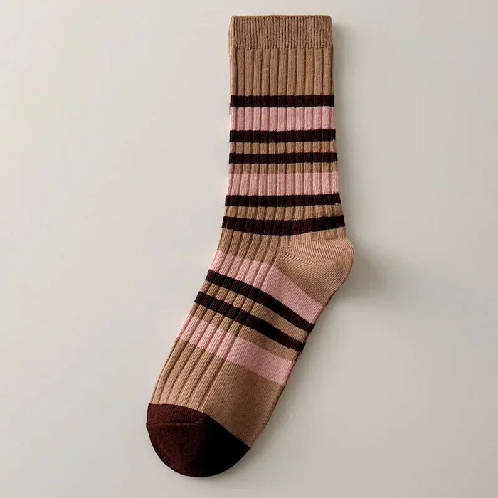 High Quality Cotton Knitting Women Socks Multicolor Striped