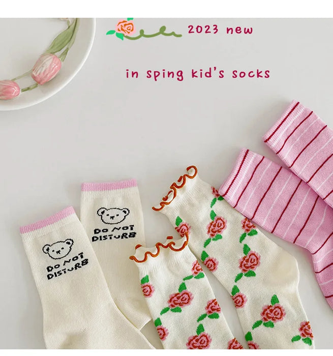3paris Girls Fancy Lace Flower Pattern Socks