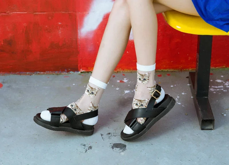 Women Transparent Cute Cat Socks