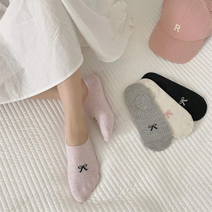 Women Thin Dot Yarn Bowknot No-show Socks