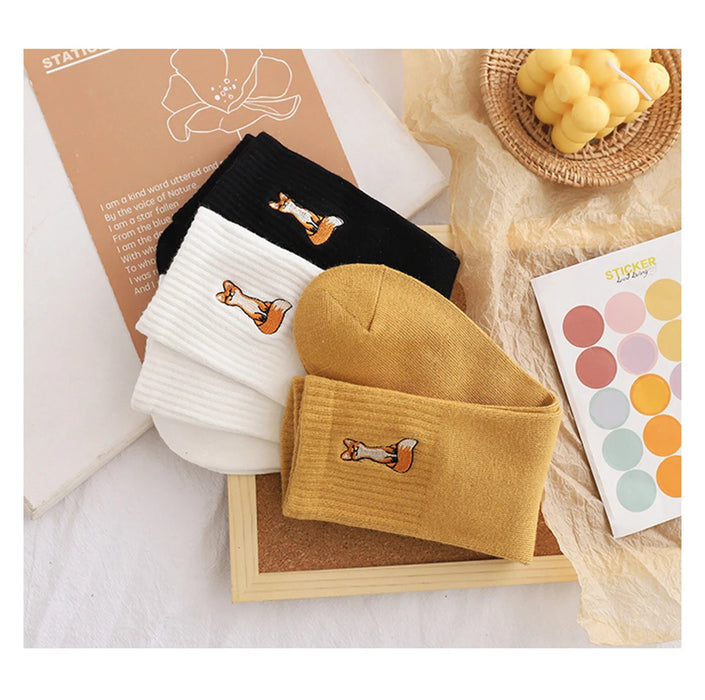 New Cute Embroidery Fox Cartoon Animal Socks
