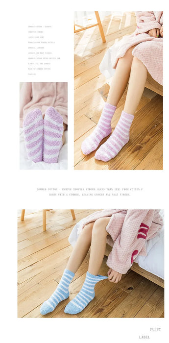 5 Pairs  Winter Striped Coral Fleece Sleep Socks
