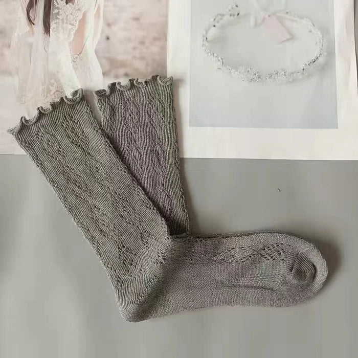1-3pairs-hollow-socks-women-solid-color-sweet-mesh-mid-tube-stockings-girls-spring-summer-breathable-cotton-lace-roll-edge-socks