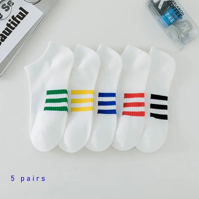 5 Pairs of White Cotton Socks for Men/women,  Trendy Boat Socks
