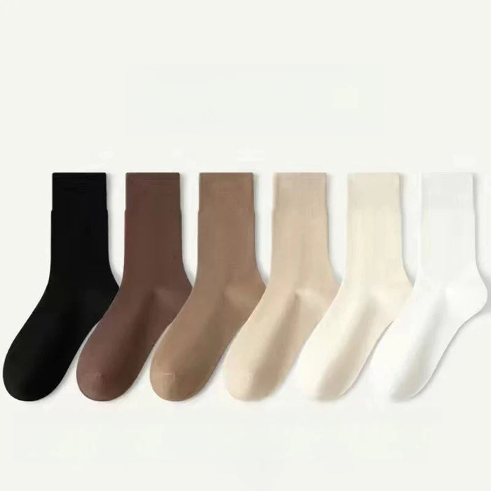 5-pairs-of-womens-socks-mid-tube-stacked-socks-solid-color-flat-bottom-casual-socks-black-and-white-spring-and-autumn-socks