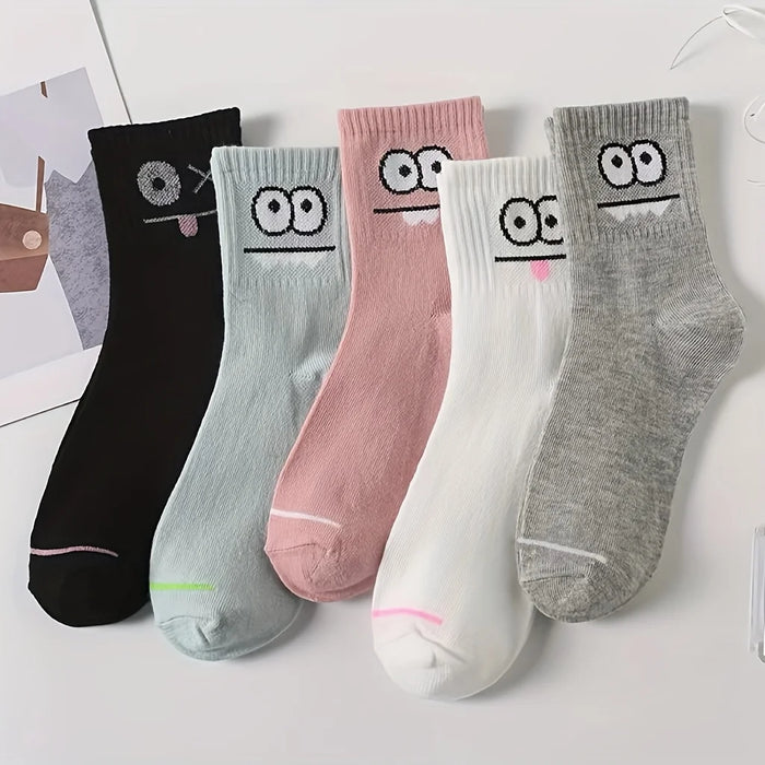 5/ Pairs Cute Expression Printed Ankle Socks