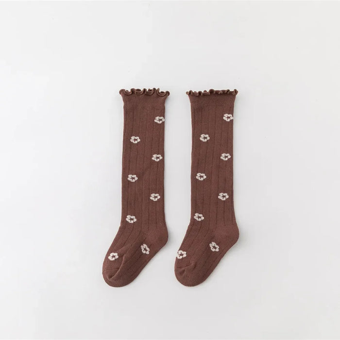 Flower Striped Knee High Long Thermal Kids Socks