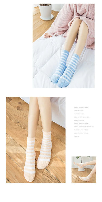 5 Pairs  Winter Striped Coral Fleece Sleep Socks