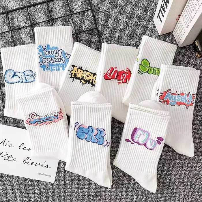 9 Pairs/Set Unisex Socks Letters Printed
