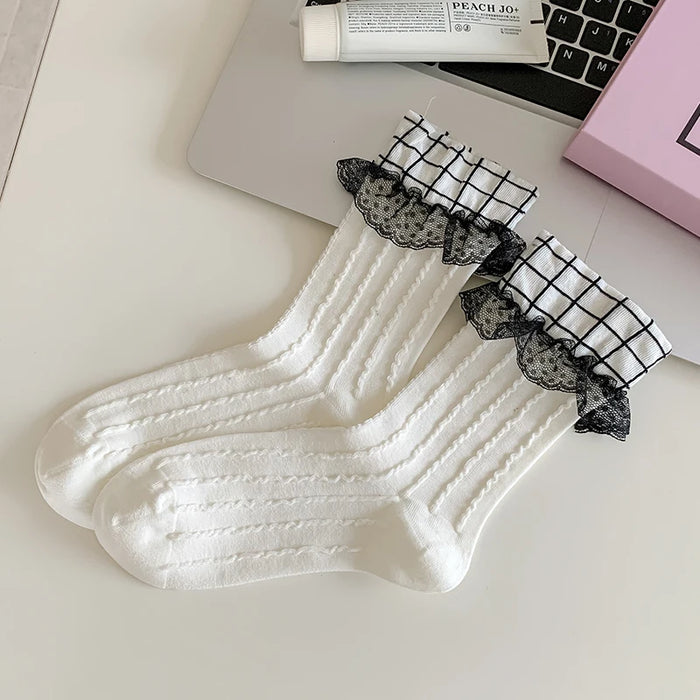 Trendy Sweet Crew Socks Bow Striped