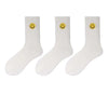 solid-color-medium-tube-socks-for-womens-fresh-smiling-face-pattern-simple-style-comfortable-breathable-girl-socks