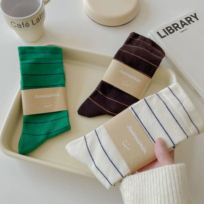 College Style Striped  Crew Socks Women Casual Fashion