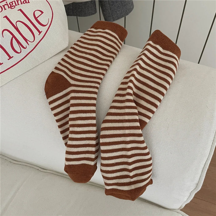 Striped Cotton Socks Women’s Breathable Middle Tube Socks