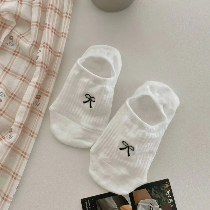 1-5pairs Summer Bowknot  Boat Socks for Women