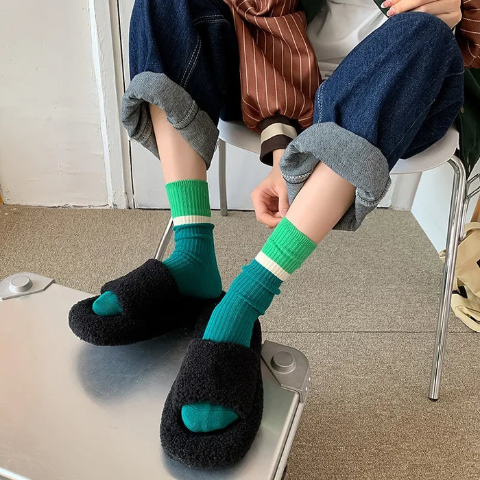 Contrast coloured socks, women's high top pile up socks