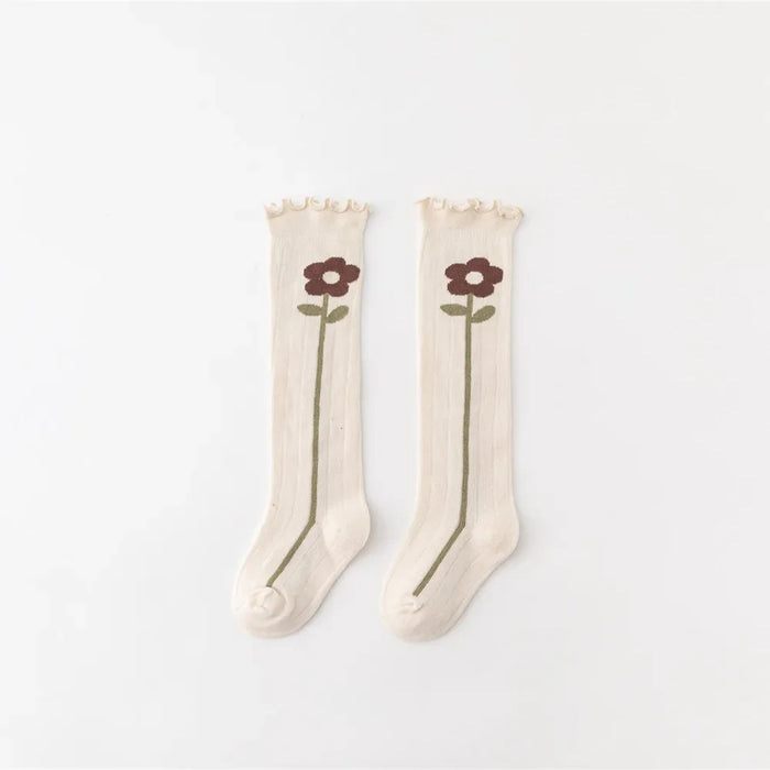 Flower Striped Knee High Long Thermal Kids Socks