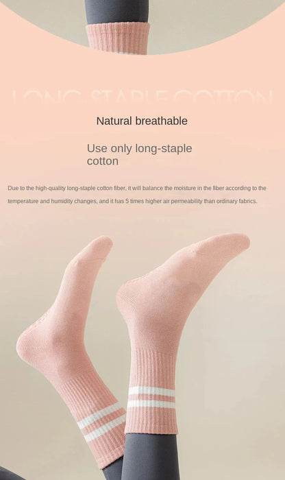 women-anti-skid-yoga-socks-grips-cotton-mid-tube-bottom-breathable-fitness-dance-barre-workout-pilates-socks-7-colors