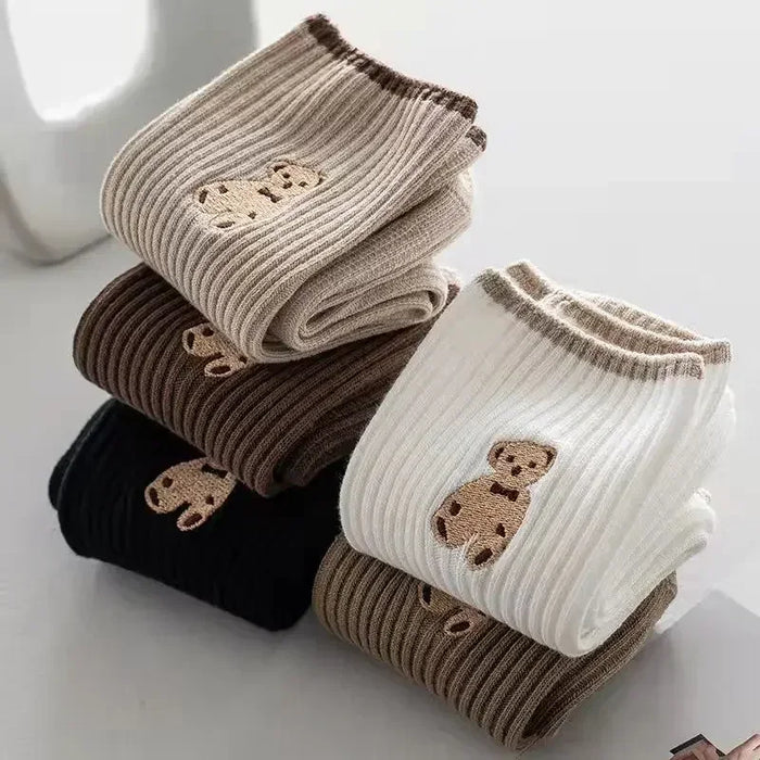 5pairs Cartoon Bear Socks Soft Cotton Socks