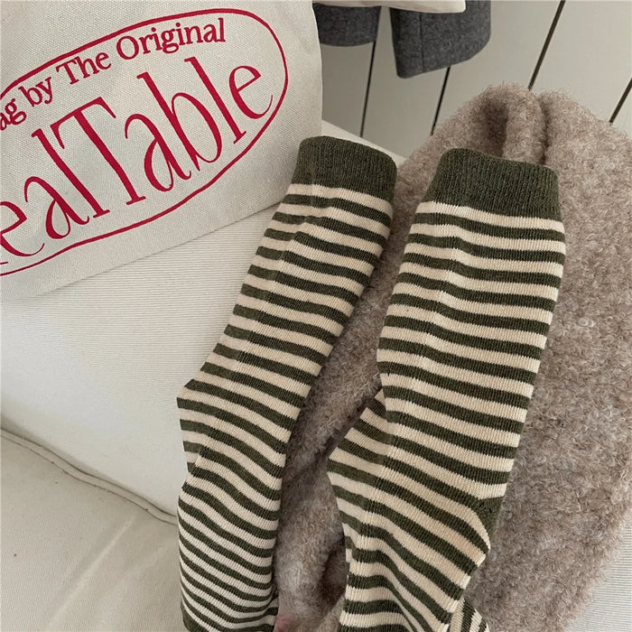 Striped Cotton Socks Women’s Breathable Middle Tube Socks
