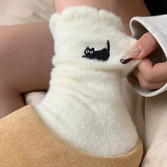 1/3P Cute Cat Mink Fleece Super Soft Socks for Women