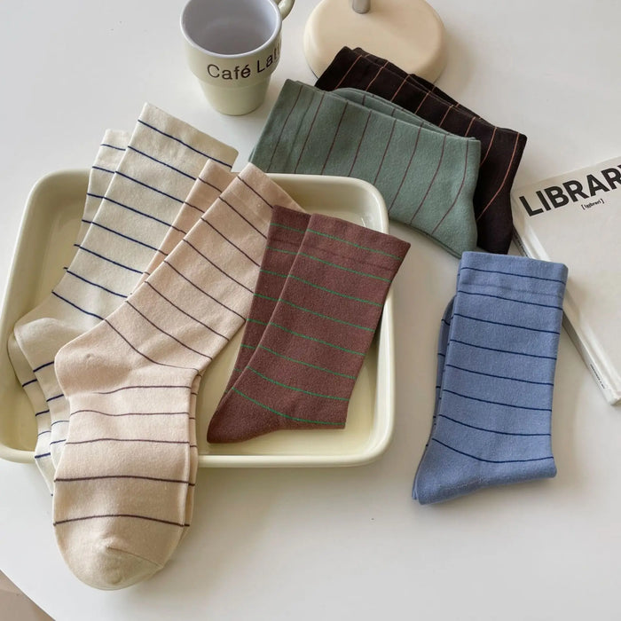 College Style Striped  Crew Socks Women Casual Fashion