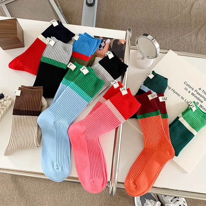 Contrast coloured socks, women's high top pile up socks