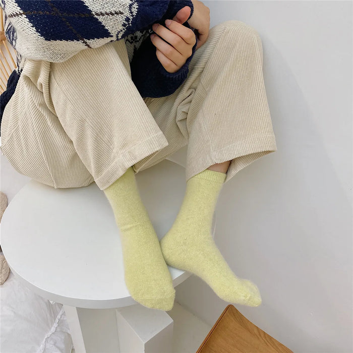 Rabbits Hair Women's Socks Solid Thermal Cashmere