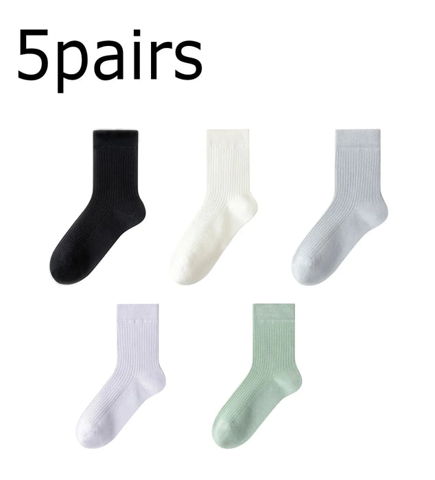 5-pairs-100-cotton-womens-socks-soft-casual-solid-color-middle-tube-socks-women-new-spring-high-quality-socks
