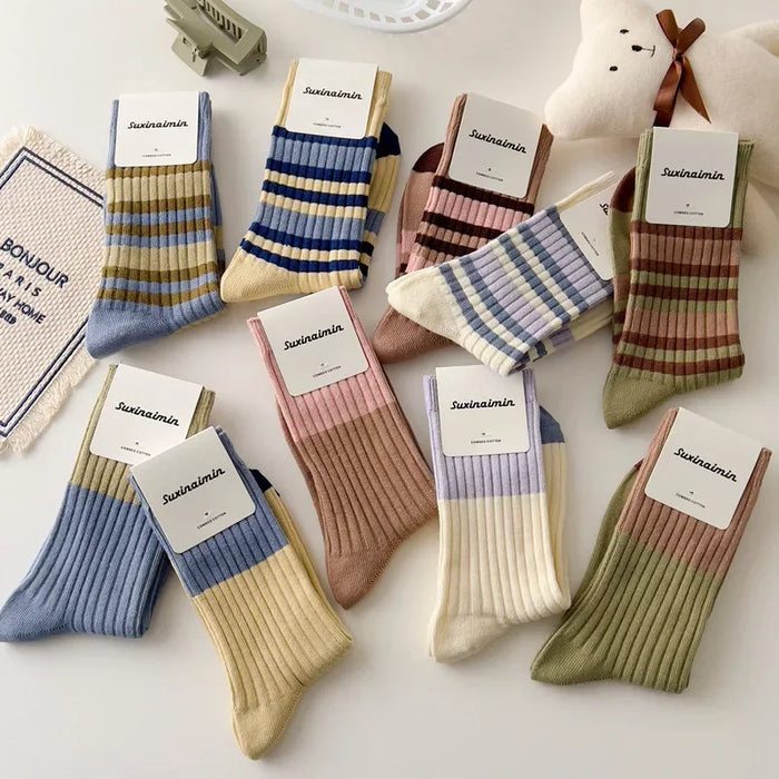 High Quality Cotton Knitting Women Socks Multicolor Striped