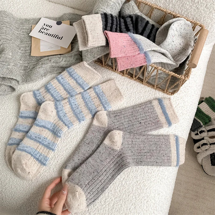 Wool Stripe Designer Socks Middle Tube