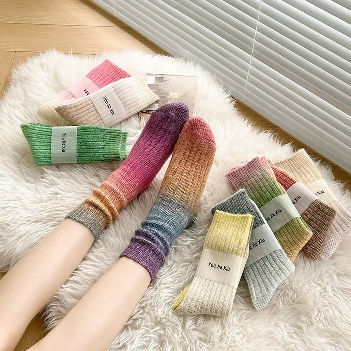 Winter Thick Warm Long Socks Gradient Wool Cashmere Socks