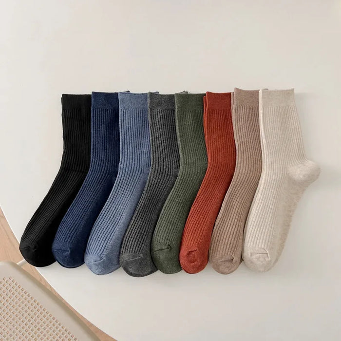 Mens Breathable Elastic Cotton Long Socks Solid Color