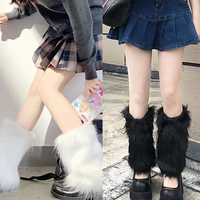 Y2K White Faux Fur Leg Warmers Boot Covers