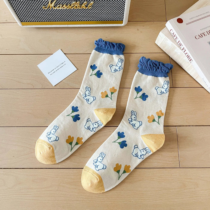 Blue Women Cartoon Print  Socks