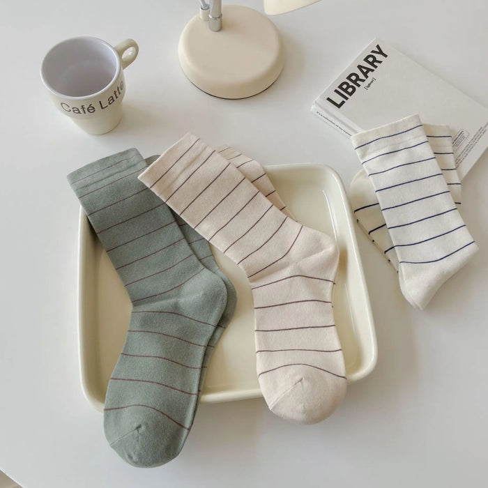 College Style Striped  Crew Socks Women Casual Fashion