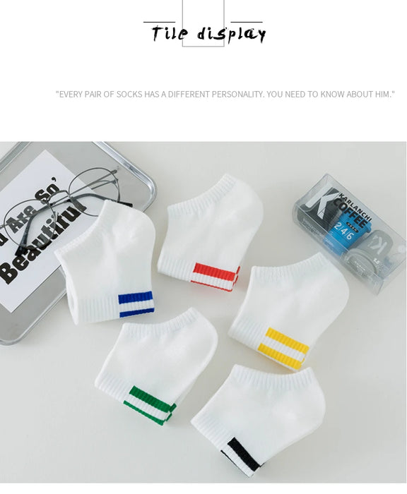 5 Pairs of White Cotton Socks for Men/women,  Trendy Boat Socks