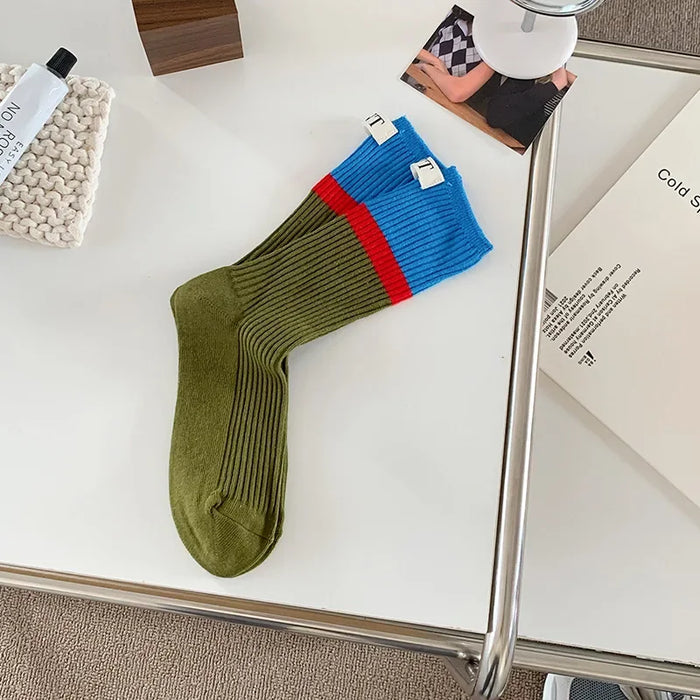 Contrast coloured socks, women's high top pile up socks