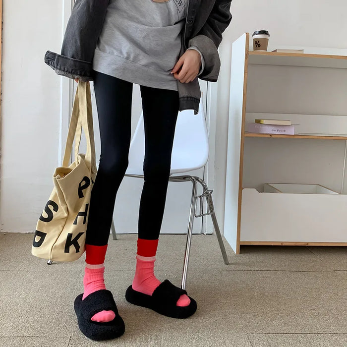 Contrast coloured socks, women's high top pile up socks