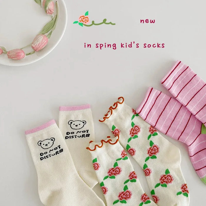 3paris Girls Fancy Lace Flower Pattern Socks