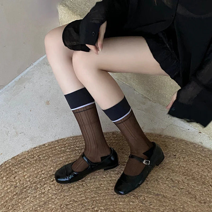Transparent silk thin striped socks